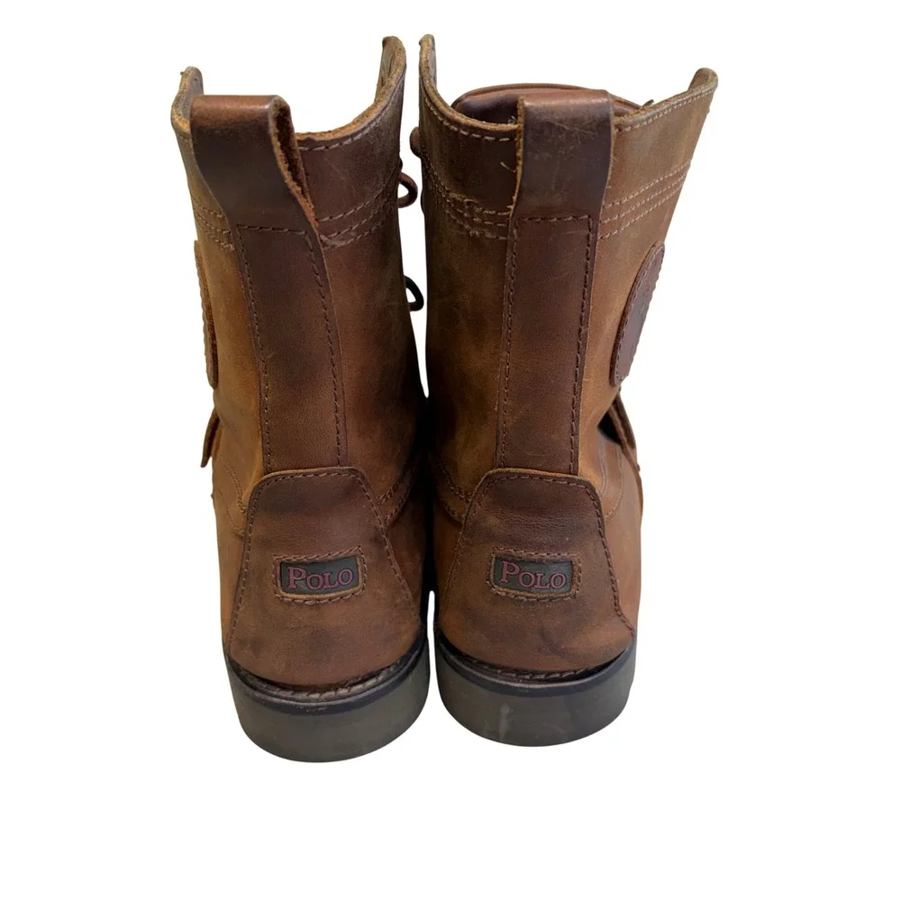 Polo Ralph Lauren Ranger Brown Leather Moc Toe Buckle Lug Sole Boots Mens 7.5 D